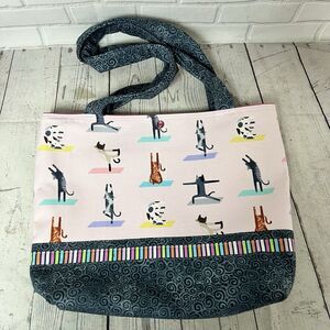 Bags By April Fabric Tote Purse Bag Cats Doing Yoga Poses Cat Stripe Print New